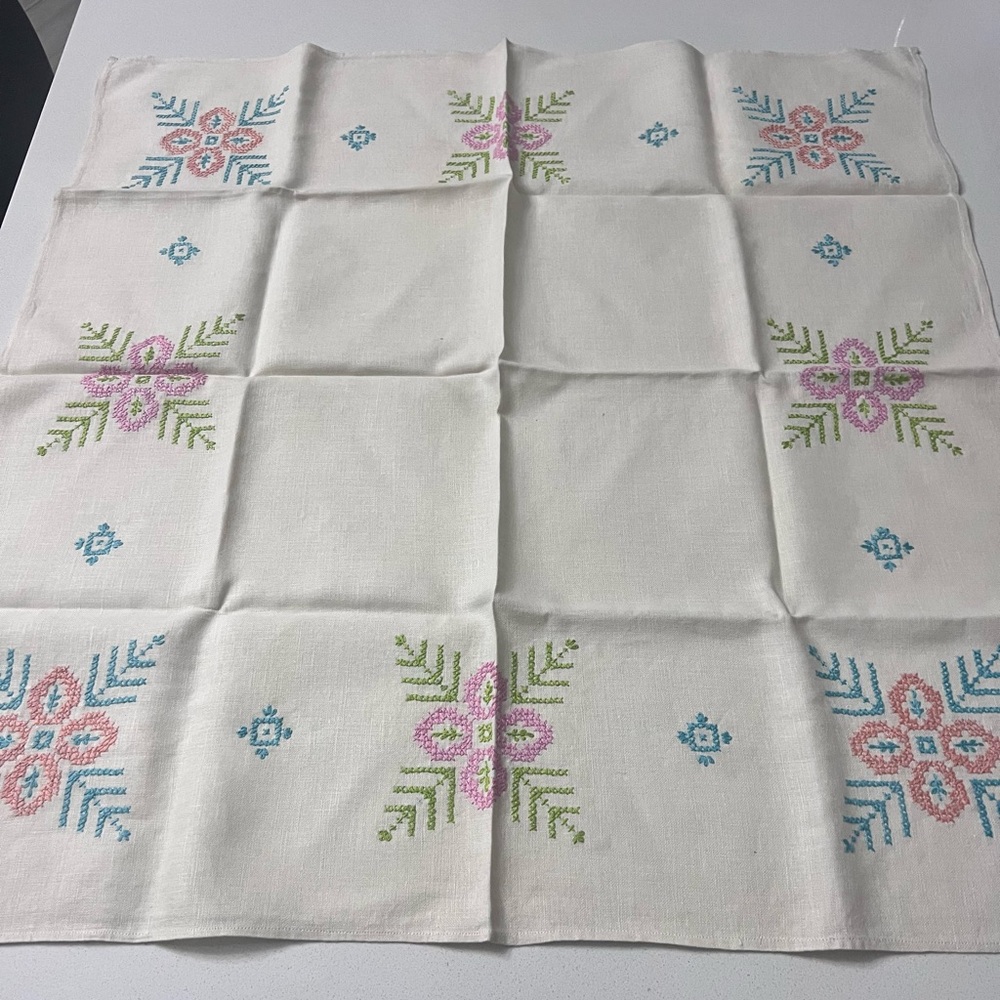 Vintage‎ Square Cross Stitched Table Cloth 32”